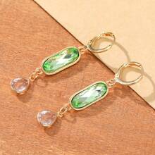 Luxury Geometric Pendant Earrings For Women, Synthetic Gemstone Inlaid Pendant Necklace, Fashion Jewelry For Party, Daily Wear