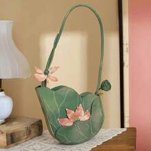 Hanfu & Cheongsam Embroidered Lotus Bag – Chinese Style Crossbody Shoulder Purse For Women, Elegant Vintage Aesthetic Tote, Zen-Inspired Handbag For Everyday Or Traditional Outfits - 綠色 - 查看 4