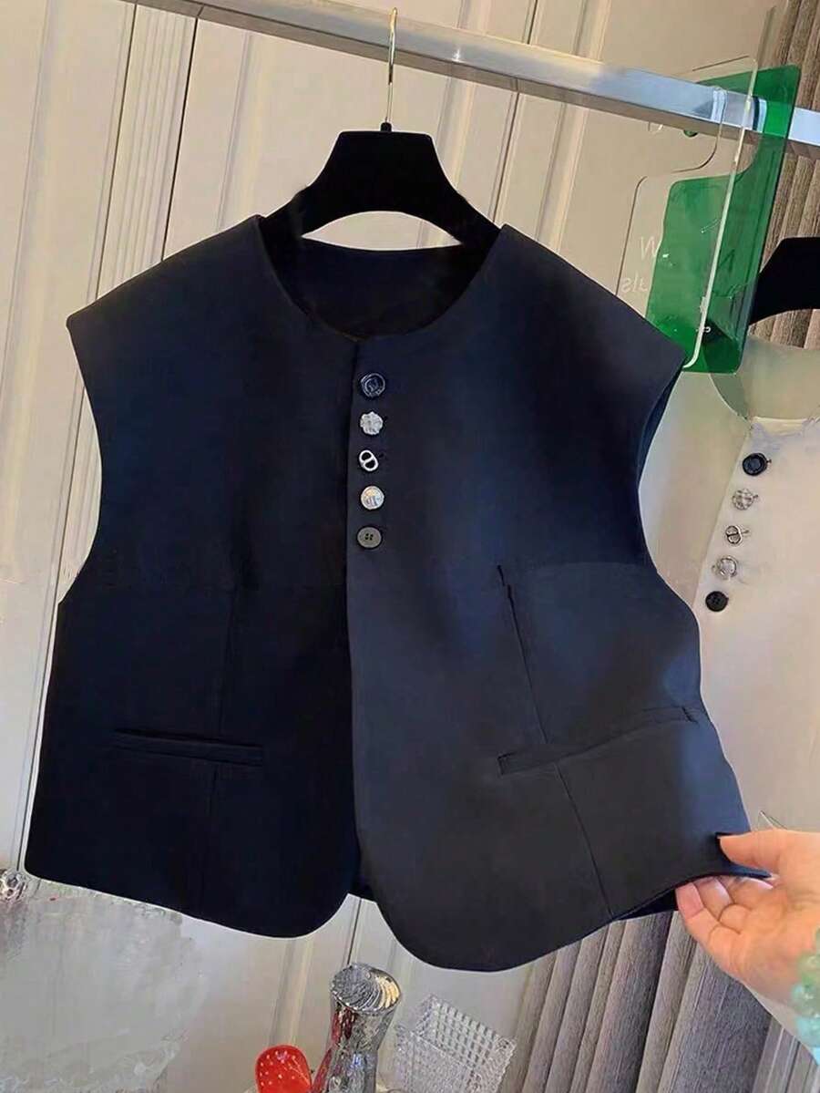 New Sleeveless Blazer-Style Loose Vest Coat For Spring And Summer. - Black - View 1