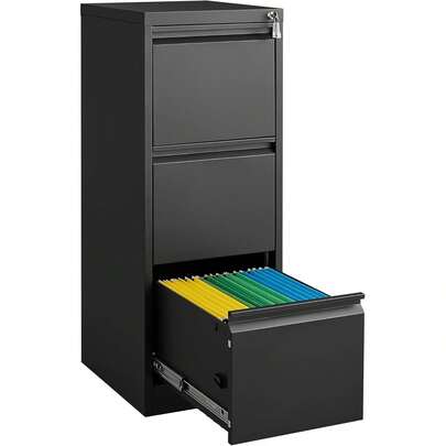 Dragonpad 3 Drawer File Cabinet With Lock, Vertical Filing Cabinets Lockable Metal Drawers For Home Office, Steel Storage Organizer Hanging Letter/Legal/F4/A4 Files