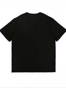 Camiseta gráfica casual para mujer con diseño de rosas y cruces - Suave, ajuste holgado, manga corta, cuello redondo, negro con alas blancas y diseño de rosas rojas, camiseta deportiva |   Ropa de ocio |   Uso cómodo - Negro - Ver 2
