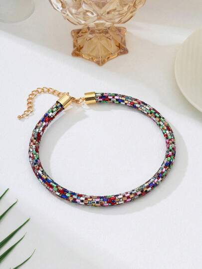 1 pieza Collar gargantilla ajustable con strass, estilo de lujo punk para mujeres