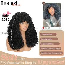 18-Inch Curly Synthetic Wig With Bangs, Fluffy Natural Looking Cosplay Wig, Heat Resistant - Black - View 4