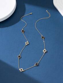 1 pieza Collar de metal dorado minimalista y versátil con trébol hueco largo para mujeres