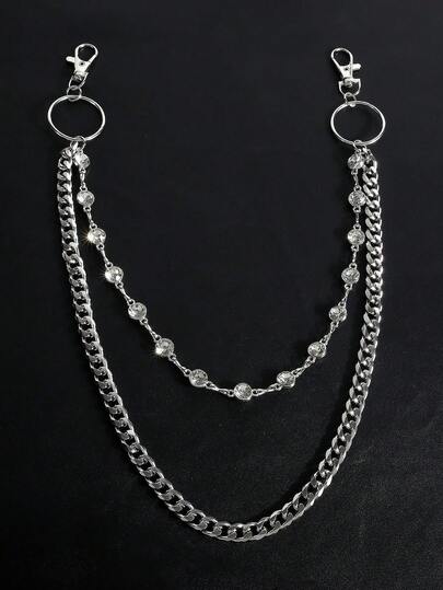 1pc Double-Layer Metal Pant Chain, Punk Streetwear Lobster Clasp Hanging Accessory Thin Chain For Jeans, Suitable For Daily Wear