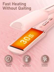 1.6 英寸钛金属平板直发器和卷发器二合一，适合所有发质的最佳卷发器，双电压旅行平板直发器，直发器，表面光滑，加热速度快，拉直头发所需的时间和步骤更少，适合所有长度的头发，更大的夹板可一次抓住更多头发