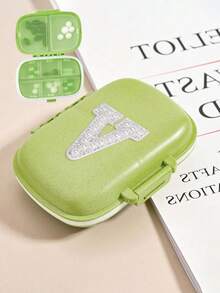 1 pieza Caja de píldoras portátil con diseño de letra, 8 compartimentos, organizador de píldoras compacto y mini - Estuche para píldoras, pastillero semanal, dispensador de medicamentos, caja de medicina portátil y a prueba de agua de varias capas para viajes - Multicolor - Ver 37