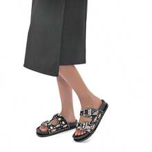 MEIJILE Women's Piana Flat Sandal With Rhinestones And Pearls Casual Flat Style Modern Elegant And Light Unparalleled Comfort230 - Preto - 查看 7