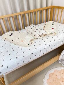 1pc Plush Dotted Baby Crib Sheet, Newborn Animal Print Fitted Crib Mattress Cover, Cute Bedding For Children Room, Machine Washable, 60x120cm - Multicolor - View 8