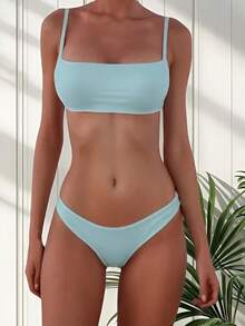 Bikini Top With Removable Pads And Delta Wing Panties UV50 - 寶藍色 - 查看 1