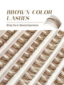 Rikuaild 120pcs D-Curl Brown Cartoon Eyelash Clusters, Lightweight Fluffy Brown Eyelash Clusters, Single Lash Natural Soft Fan-Shaped Eyelash DIY Colored Eyelashes - D - 查看 5