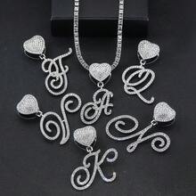 1 Set Women's Elegant Heart & Letter Pendant Necklace With Single Row Rhinestones, Matching Single Row Rhinestone Bracelet, Suitable For Daily Wear, Parties And Events, Versatile Jewelry Set - Fashionable Heart Letter Pendant Necklace - View 4
