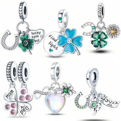 1 Ciondolo a forma di quadrifoglio in argento puro, con fiore a ferro di cavallo e quadrifoglio iridescente che brilla al buio. Ciondolo portafortuna e benedizione, set di due ciondoli con simbolo del quadrifoglio, set di tre ciondoli, ideale per la creazione di gioielli fai-da-te. Perfettamente abbinabile a bracciali, collane e charm in serpentino naturale. Un regalo di lusso per i tuoi cari.