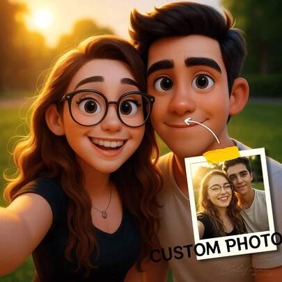 [2D Flat] Custom Pixar-Style Cartoon Portrait Canvas Art - Personalized Photo-To-Painting Conversion - Wedding, Anniversary, Housewarming, Christmas, Valentine'S Gift - Easy Hook Hanging - Framed Canvas Print - Sturdy Wooden Frame - Home/Office Decor - 12x16 Inches - Perfect For Living Room, Bedroom, Classroom - Ideal For Couples, Families, Pets - Birthday, Graduation Present - Ready-To-Hang Wall Decoration, Anniversary Keepsake, Vibrant Colors