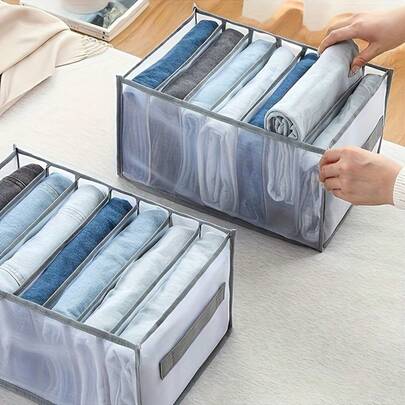Foldable Grid Drawer Organizer For Clothes, 7-Grid Jeans Drawer Organizer, Large Wardrobe Clothing Divider Storage, Washable Drawer Wardrobe Storage Box, Underwear Folding Storage Bag, Clothing Classification Drawer Divider Organizer