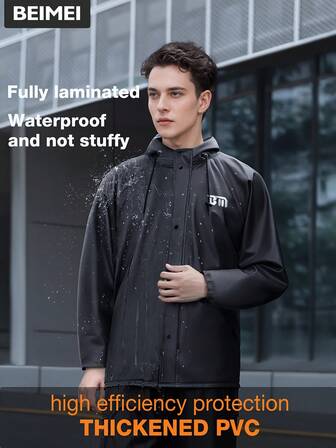 Men's Raincoat And Pants Set, Separate Design For Jacket And Trousers, Includes 1 Jacket And 1 Pants, Made Of Lightweight PVC Material