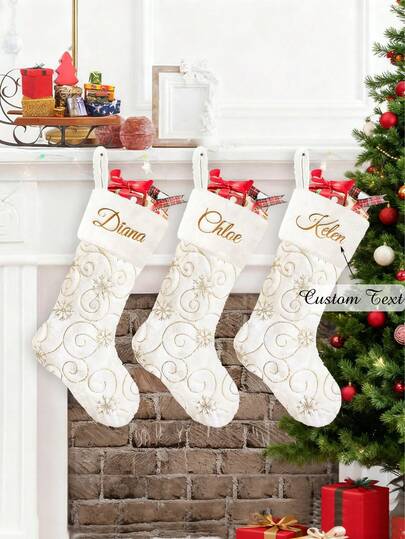 Personalized Christmas Stockings - White Fluffy Custom Christmas Stockings With Name Monogram Embroidered Christmas Stockings Large Plush Stockings Perfect For Holiday Fireplace Decorations,Multi-Functional