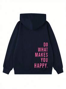 Women's Fashionable Autumn/Winter Hooded Pullover Sweatshirt, Soft & Comfortable Thermal Lining Top - Navy Blue - View 4