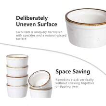 ONEMORE Ramekins - Platos de cerámica con borde café 6 onzas aptos para horno tazas de hornear moteadas para crema brulee pudín natillas de helado mesa de charcutería juego de 6 unidades color - Blancocremoso - Ver 7