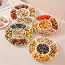 4 格圆形托盘 - 耐用塑料零食、坚果、水果和开胃菜拼盘，适用于派对、婚礼、节日、厨房和餐厅，非常适合圣诞节、万圣节 [4 种颜色可选]