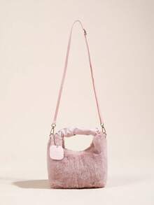 1pc Cute Fluffy Handbag, Casual Versatile Shoulder Crossbody Bag, Lightweight Furry Cloud Bag, Autumn/Winter - Pink - View 3