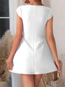 Onicee 夏季连衣裙 白色情人节时尚方领无袖A字迷你短袖派对连衣裙，优雅适合情人节、约会、聚会、派对、旅行、度假、海滩等场合。 - 白色 - 查看 5