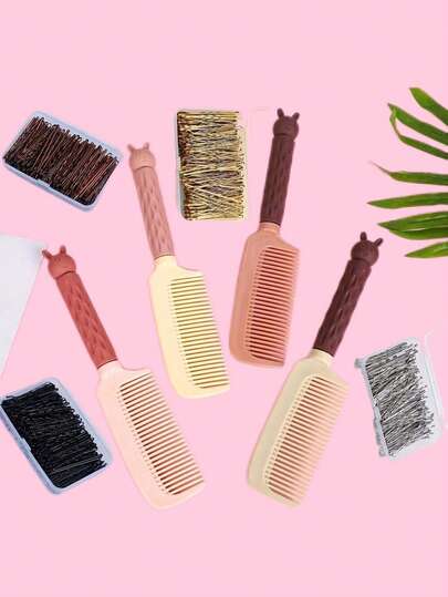 Free Hair Clips Cute Cartoon Bunny Hair Straightener Comb For Home Use - Anti-Static Hair Brush For Adults, 2-In-1 Straightening & Curling Plastic Comb, Suitable For Daily Hair Styling,Hair Brush,Slick Back Brush,Styling Brush,Curly Hair Brush,Edge Brush,Hair Comb,Brush Hair,Hair Brush Set,Comb Hair,Comb For Curls,Detangling Brush,Hair Brush For Women,Hair,Travel,Hair Products,Hair Tools,Hair Stuff,Barber,Barber Accessories,Barbershop,Hairdressing Equipment