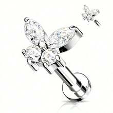 1PC CZ Butterfly Top Internally Threaded 316 Stainless Steel Flat Back Stud Earrings – Versatile Labret, Monroe, Cartilage Piercing Jewelry For Women – Hypoallergenic, Durable, And Stylish Accessory For Everyday Wear And Special Occasions - 蝴蝶 - 查看 14