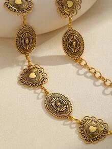 1 Peça Corrente de Cintura em Metal com Formato de Coração Oval, Corrente de Cintura na Cor Dourada Vintage, Acessório de Cintura em Estilo Boêmio, Corrente Corporal com Padrão de Coração, Corrente de Cintura Versátil de Moda para Vestido, Joias Corporais, Corrente de Cintura Acessório de Natal, Cinto de Noiva, Adequado para Primavera, Verão, Outono e Inverno