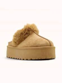 Damen Winter Warm Plüsch Slipper Slipper Schneestiefel Home Pelz - Kamelfarben - Übersicht 2