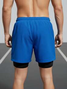 2-In-1 Double Sports Dry Fit Shorts With Pocket Gym Shorts Sports Shorts - 寶藍色 - 查看 4
