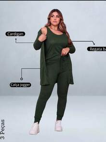 Conjunto trio inverno lanzinha 3 peças cardigam com regata calça jogger