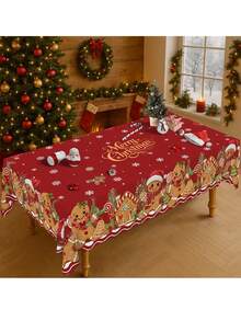1 Buah Taplak Meja Natal Meriah dengan Motif Manusia Kue Jahe, Kepingan Salju, dan Pita - Poliester Merah, Cocok untuk Dapur, Ruang Makan, Taman, dan Pesta Liburan, Dekorasi Meja Natal, Perlengkapan Dekorasi Natal - MultiWarna - View 6