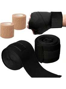 NIAWEA 2 Piezas Vendas para Box (5 Metros) Y 2 Roll Vendaje Deportivo (5cmx4.5m),Vendas Elásticas de Boxeo,Protección de Muñecas y Nudillos para Estiramiento,Deportes,Fitness,Artes Marciales Mixtas - Negro - Ver 3