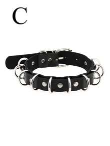 Fashionable Unisex Punk Goth Metal Rivet Chain Leather Choker Necklace - Black - View 7