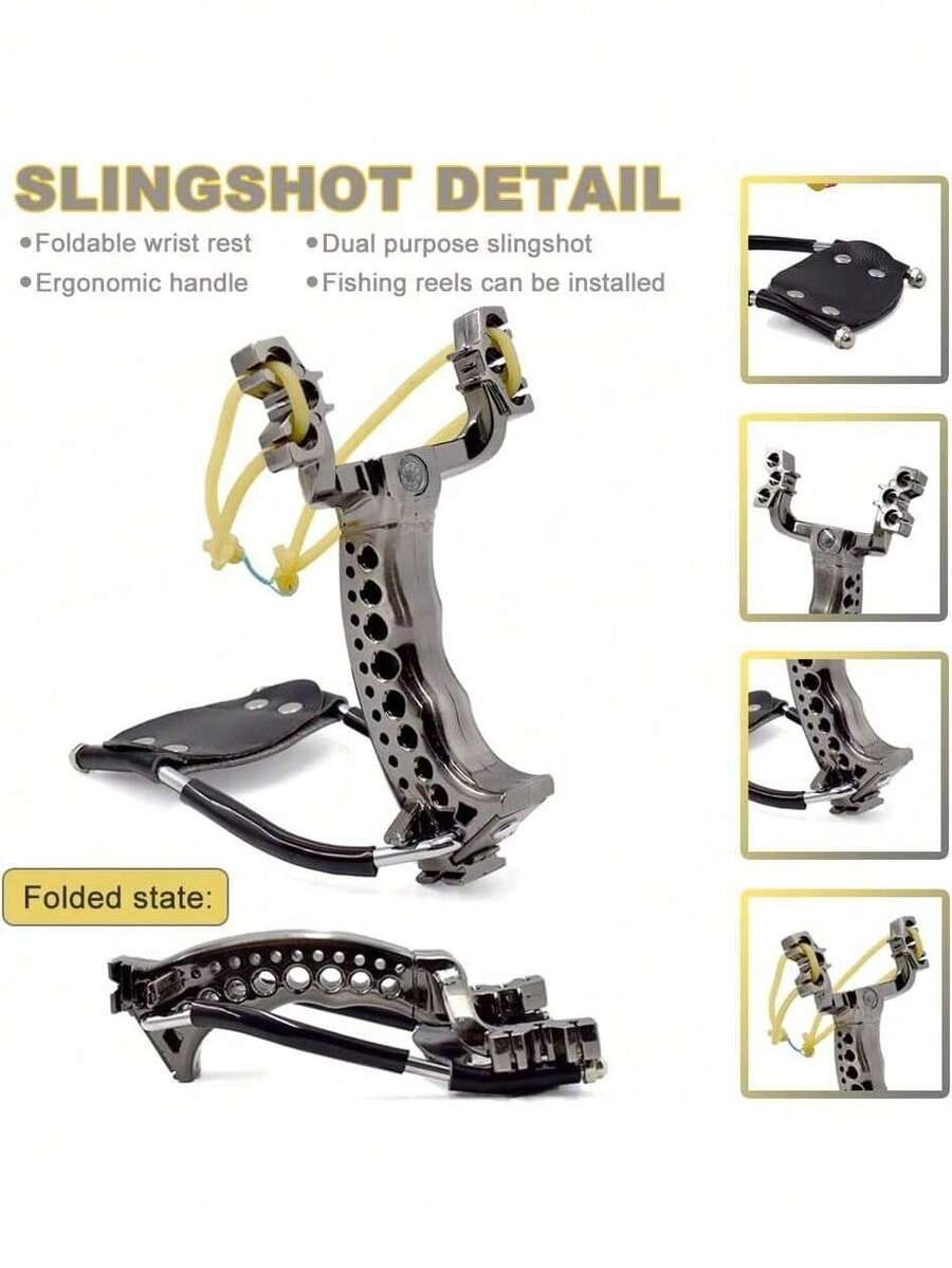 Slingshot, cohete de muñeca para caza, correa de pesca con 2 bandas de tiras, carrete de pesca y dardos de pesca, tirones de caza para adultos, tirones de catapulta para pesca, plata, Talla única - 1 - Ver 1