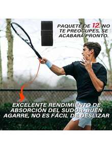 VXMBNB, Overgrip Tenis, Overgrip Padel de 12 Piezas, Absorbente del Sudor y Antideslizante, Apto para Tenis, Cricket y Otras Raquetas. - Negro - Ver 12