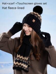 3pcs/2pcs Women Jacquard Hat, Scarf And Gloves Set, Thick Knitted Warm Winter Hat, Neck Warmer Scarf, Christmas Gift For Women, Autumn/Winter Skiing, Cycling, Hiking, Mountaineering Accessories, Christmas Present Valentines Gift - Multicolor - View 11