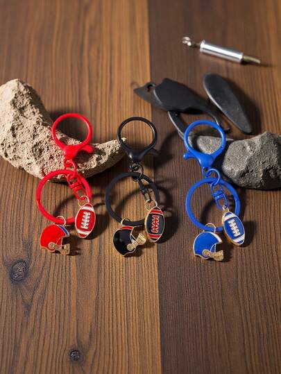 1 pieza Llavero de estilo deportivo de rugby, llavero de aleación con gorra de rugby, colgante de mochila de moda, regalo ideal para entusiastas del rugby.