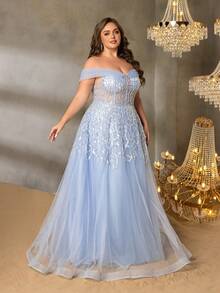 Vestido Elegante de Chiffon Estilo A-Line para Mulheres Plus Size, Amarração na Cintura Nas Costas, Ajuste Slim, Adequado para Gala de Traje Preto, Vestido de Convidada de Casamento, Vestido da Mãe da Noiva, Evento de Tapete Vermelho e Jantar Formal - Azul bebê - Visão 8