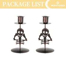 Candle Holder For Halloween Decor: Set Of 2 Black Gothic Skull Taper Candlestick Table Centerpiece Decorations Spooky Party Dinning Room Home Indoor - Black - View 6