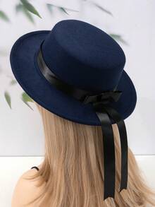 قبعة نسائية مسطحة الأعلى مزينة بشريط، أنيقة وعصرية، متعددة الاستخدامات للوقاية من الشمس، مناسبة للارتداء اليومي والمناسبات