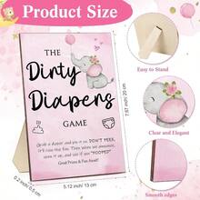 DRoowest 51 Pcs Dirty Diaper Baby Shower Games Funny Wooden Sign With 50 Pcs Mini Diapers Cute Felt For Gender Reveal Party Baby Shower Pink Elephant - 粉紅象 - 查看 2