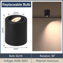 可调角度 LED 聚光灯、嵌入式吸顶灯、家居装饰吸顶灯、简约铝金属 LED 聚光灯、黑色/白色、110V/220V,适用于家庭、客厅、走廊、卧室、厨房、阁楼、入口、咖啡厅、书房、餐厅、陈列室、衣橱、商店 - 明裝射燈GU10燈頭 - 查看 15