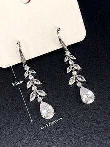 1 Pair Glamorous Cubic Zirconia Drop Earrings For Women For Valentine's Day Gift Wedding Jewelry,Mom,Mother,Mother's Day,Gift - Bạc - Xem 6