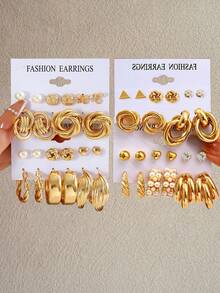 10/22/44/46pcs Fashionable & Elegant Butterfly, Heart, Rhinestone & Faux Pearl Geometric Design Earring Set For Women, Suitable For Vacation, Date, Party, Christmas, Birthday, Daily Wear