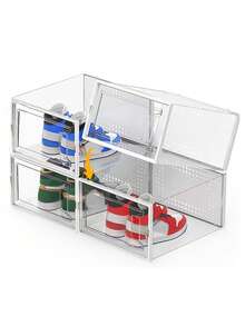 12 Pack Large Shoe Storage Organizer For Closet, Modular Space Saving Shoe Boxes Clear Plastic Stackable Containers Display Case Bins With Lids, Shoe Rack For Sneaker Storage, White - Trắng lớn - Xem 9
