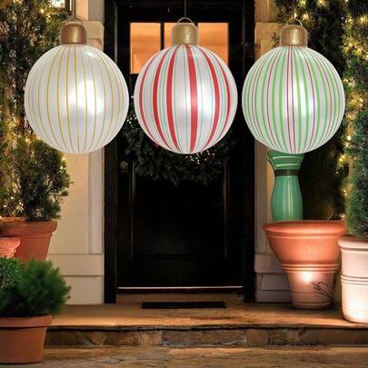 Christmas Ball Large PVC Christmas Ornaments Extra Large Christmas Tree Ball Inflatable Christmas Ball Decoration Yard Lawn Porch Party Decoration, Classic Inflatable Striped Ball Christmas Decoration Creative New Shopping Mall Office Home Decoration Christmas Gift Yard Garden Pearl Ball