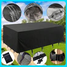 [Cubierta negra resistente a los rayos UV y a la nieve] 1 pieza Cubierta de muebles de patio resistente - Protector de mesa de poliéster 210D para exteriores, con sujetadores elásticos, impermeable, a prueba de lluvia, a prueba de nieve, a prueba de polvo, a prueba de viento, resistente a los rayos UV y resistente al sol - Negro - Ver 5