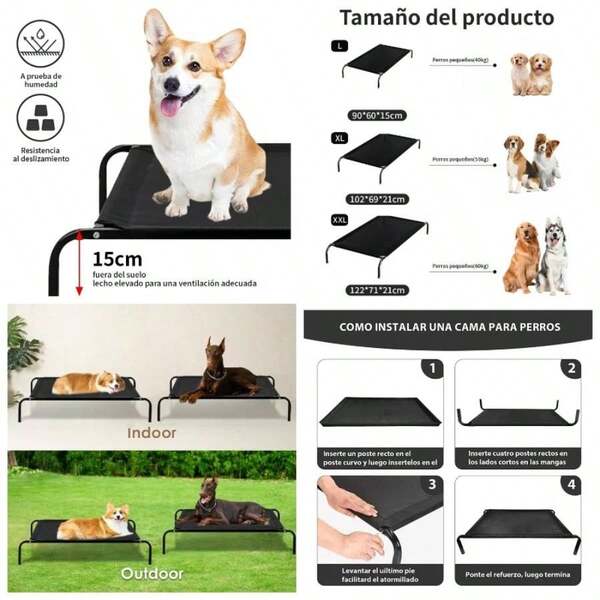 Cama para Perro, 102 * 69 * 21cm Cama Elevada para Perro Porttil con Malla Lavable y Transpirable, Marco de Metal, para Uso Interior, Exterior y Camping Negro, X - Large